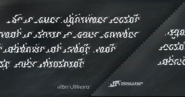 Se a suas lágrimas estão regando a terra e seus sonhos estão debaixo do chão, não desista, eles brotarão.... Frase de Ilton Oliveira.