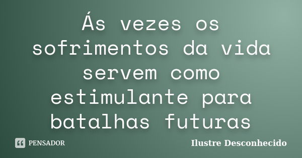 Ás vezes os sofrimentos da vida servem como estimulante para batalhas futuras... Frase de Ilustre Desconhecido.