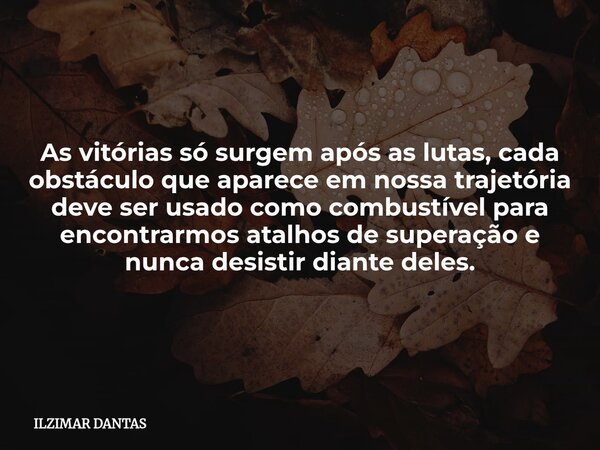 As vitórias só surgem após as lutas, cada obstáculo que aparece em nossa trajetória deve ser usado como combustível para encontrarmos atalhos de superação e nun... Frase de ILZIMAR DANTAS.