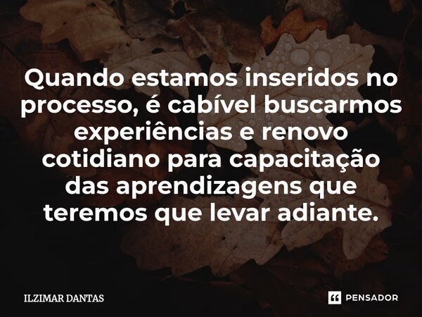 ⁠Quando estamos inseridos no processo, é cabível buscarmos experiências e renovo cotidiano para capacitação das aprendizagens que teremos que levar adiante.... Frase de ILZIMAR DANTAS.