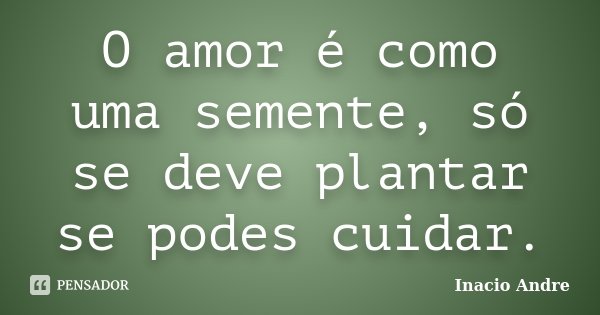 O amor é como uma semente, só se deve plantar se podes cuidar.... Frase de Inácio André.