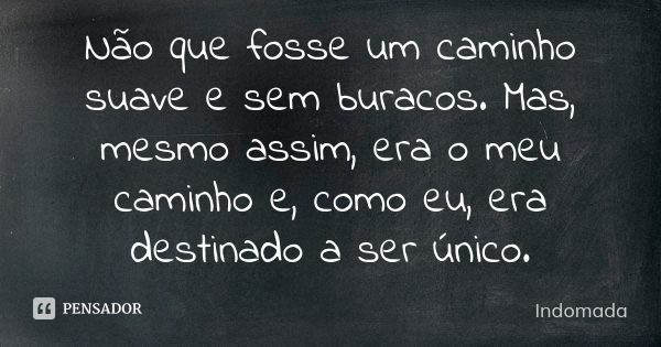 Não que fosse um caminho suave e sem buracos. Mas, mesmo assim, era o meu caminho e, como eu, era destinado a ser único.... Frase de Indomada.