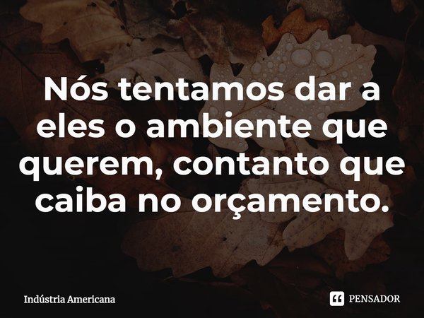 ⁠Nós tentamos dar a eles o ambiente que querem, contanto que caiba no orçamento.... Frase de Indústria Americana.