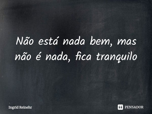 ⁠Não está nada bem, mas não é nada, fica tranquilo... Frase de Ingrid Reinehr.