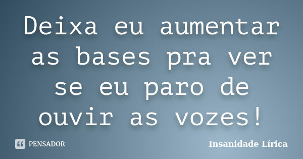 Deixa eu aumentar as bases pra ver se eu paro de ouvir as vozes!... Frase de Insanidade Lírica.