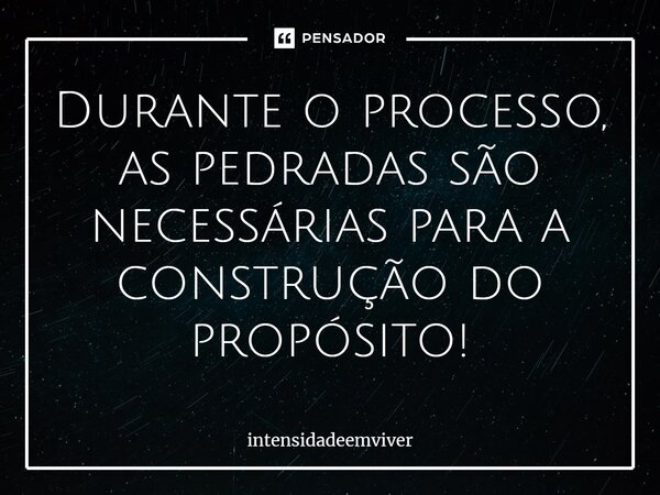 Durante o processo, as pedradas são necessárias para a construção do propósito!... Frase de intensidadeemviver.