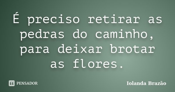 É preciso retirar as pedras do caminho, para deixar brotar as flores.... Frase de Iolanda Brazão.