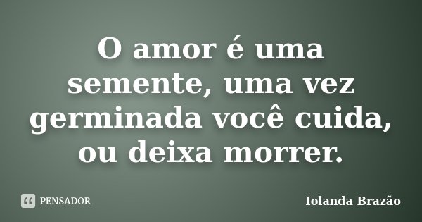 O amor é uma semente, uma vez germinada você cuida, ou deixa morrer.... Frase de Iolanda Brazão.