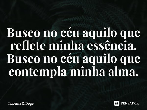 ⁠Busco no céu aquilo que reflete minha essência.
Busco no céu aquilo que contempla minha alma.... Frase de Iracema C. Doge.