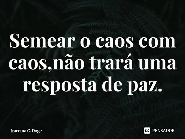 ⁠Semear o caos com caos,não trará uma resposta de paz.... Frase de Iracema C. Doge.