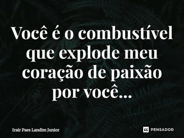 ⁠Você é o combustível que explode meu coração de paixão por você...... Frase de Irair Paes Landim Junior.