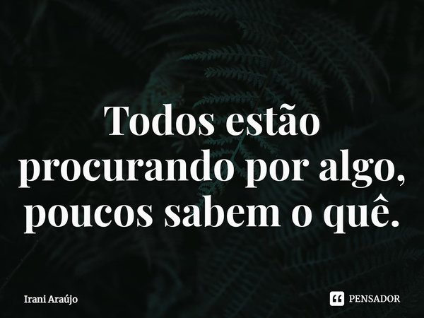 Todos estão procurando por algo, poucos sabem o quê.⁠... Frase de Irani Araújo.