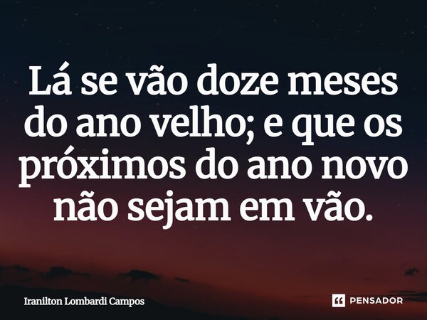 ⁠Lá se vão doze meses do ano velho; e que os próximos do ano novo não sejam em vão.... Frase de Iranilton Lombardi Campos.