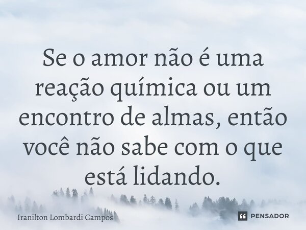 Se o amor não é uma reação química ou um encontro de almas, então você não sabe com o que está lidando.... Frase de Iranilton Lombardi Campos.