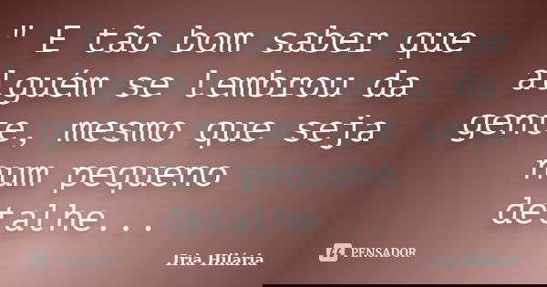 " E tão bom saber que alguém se lembrou da gente, mesmo que seja num pequeno detalhe...... Frase de Iria Hilária.
