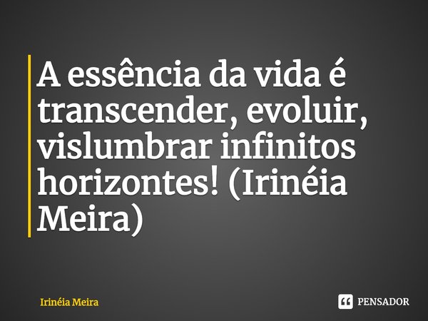 ⁠A essência da vida é transcender, evoluir, vislumbrar infinitos horizontes! (Irinéia Meira)... Frase de Irinéia Meira.