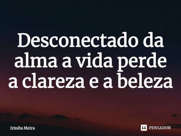 ⁠Desconectado da alma a vida perde a clareza e a beleza... Frase de Irinéia Meira.