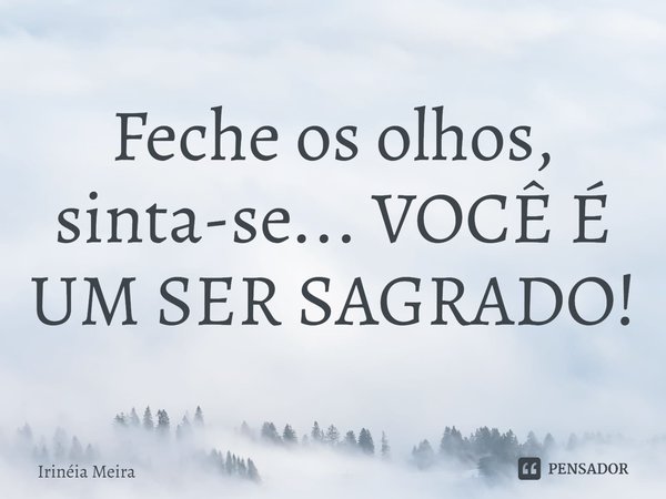 ⁠Feche os olhos, sinta-se... VOCÊ É UM SER SAGRADO!... Frase de Irinéia Meira.