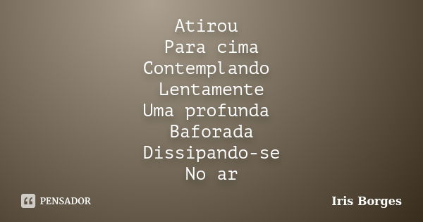 Atirou Para cima Contemplando Lentamente Uma profunda Baforada Dissipando-se No ar... Frase de Iris Borges.