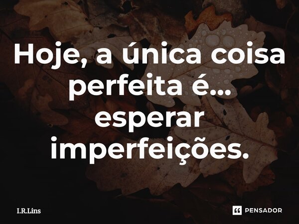 ⁠Hoje, a única coisa perfeita é... esperar imperfeições.... Frase de I.R.Lins.