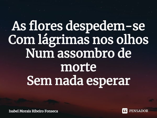 ⁠As flores despedem-se
Com lágrimas nos olhos
Num assombro de morte
Sem nada esperar... Frase de Isabel Morais Ribeiro Fonseca.