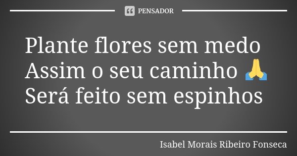 Plante flores sem medo Assim o seu caminho 🙏 Será feito sem espinhos... Frase de Isabel Morais Ribeiro Fonseca.