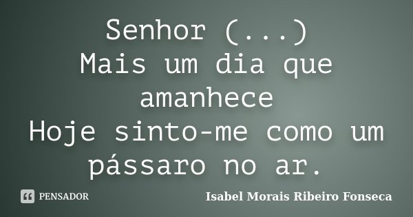 Senhor (...) Mais um dia que amanhece Hoje sinto-me como um pássaro no ar.... Frase de Isabel Morais Ribeiro Fonseca.