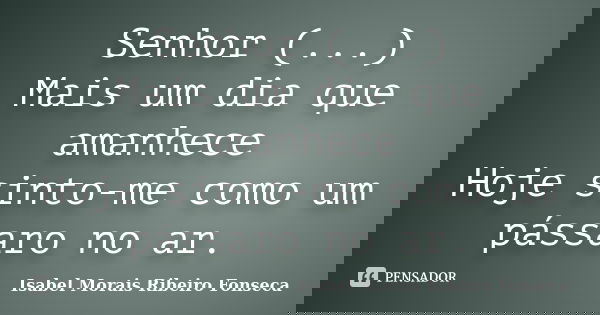 Senhor (...) Mais um dia que amanhece Hoje sinto-me como um pássaro no ar.... Frase de Isabel Morais Ribeiro Fonseca.