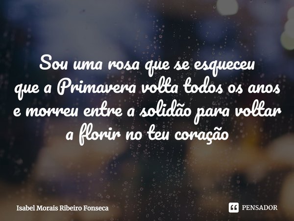 ⁠Sou uma rosa que se esqueceu
que a Primavera volta todos os anos
e morreu entre a solidão para voltar
a florir no teu coração... Frase de Isabel Morais Ribeiro Fonseca.