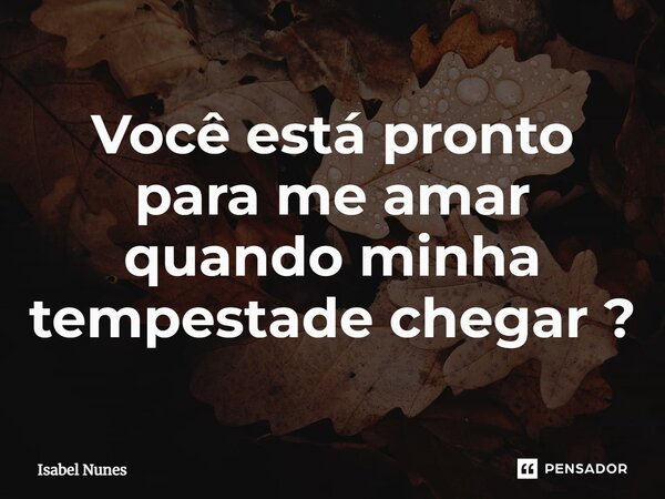 Você está pronto para me amar quando minha tempestade chegar ?... Frase de Isabel Nunes.