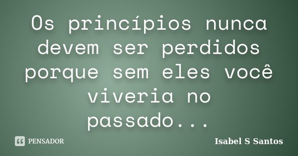 Os princípios nunca devem ser perdidos porque sem eles você viveria no passado...... Frase de Isabel S Santos.