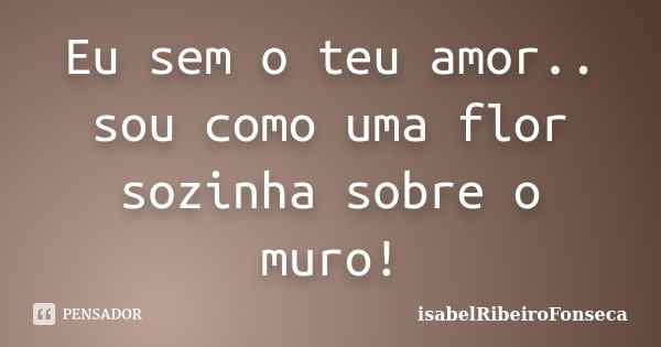 Eu sem o teu amor.. sou como uma flor sozinha sobre o muro!... Frase de IsabelRibeiroFonseca.