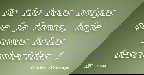 De tão boas amigas que ja fomos, hoje somos belas desconhecidas !... Frase de Isadora Alvarenga.