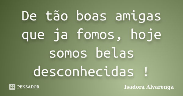 De tão boas amigas que ja fomos, hoje somos belas desconhecidas !... Frase de Isadora Alvarenga.