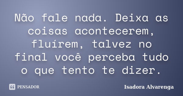 Não fale nada. Deixa as coisas acontecerem, fluírem, talvez no final você perceba tudo o que tento te dizer.... Frase de Isadora Alvarenga.