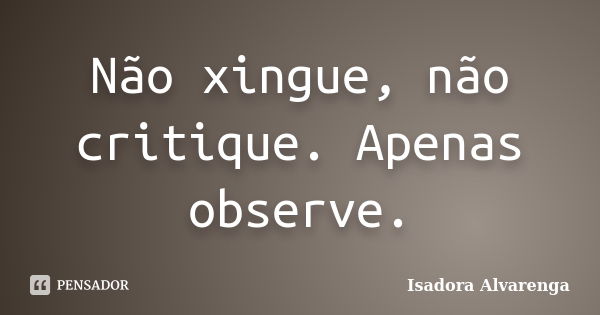 Não xingue, não critique. Apenas observe.... Frase de Isadora Alvarenga.