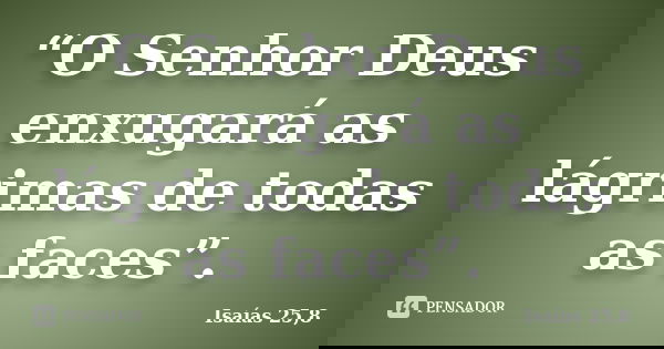 “O Senhor Deus enxugará as lágrimas de todas as faces”.... Frase de Isaías 25,8.