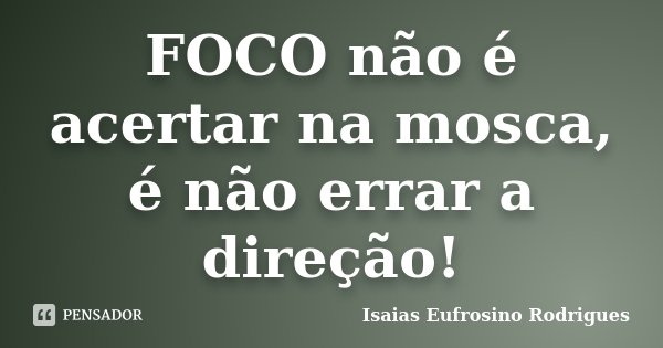FOCO não é acertar na mosca, é não errar a direção!... Frase de isaias Eufrosino Rodrigues.