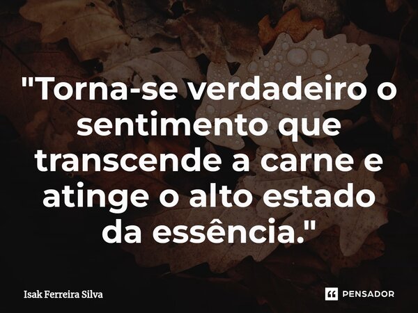 "⁠Torna-se verdadeiro o sentimento que transcende a carne e atinge o alto estado da essência."... Frase de Isak Ferreira Silva.