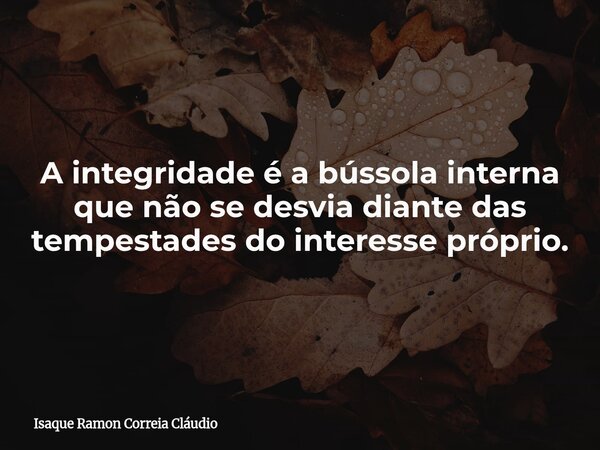 A integridade é a bússola interna que não se desvia diante das tempestades do interesse próprio.... Frase de Isaque Ramon Correia Cláudio.