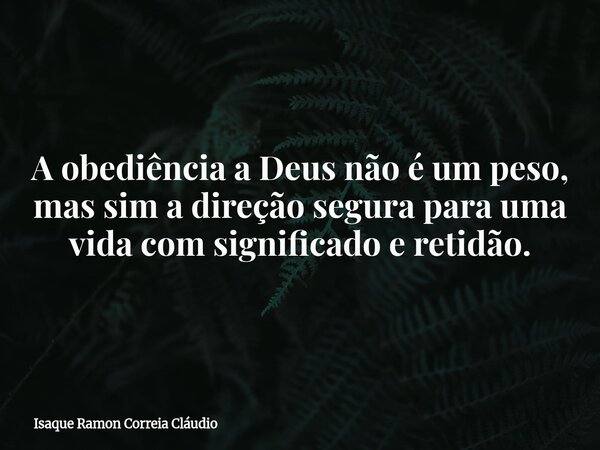 A obediência a Deus não é um peso, mas sim a direção segura para uma vida com significado e retidão.... Frase de Isaque Ramon Correia Cláudio.