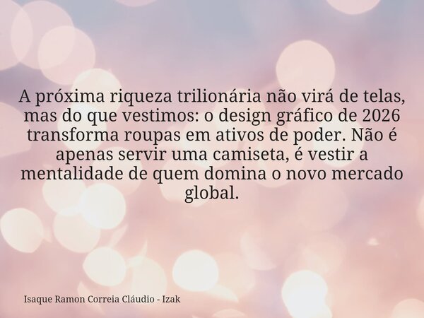 A próxima riqueza trilionária não virá de telas, mas do que vestimos: o design gráfico de 2026 transforma roupas em ativos de poder. Não é apenas servir uma cam... Frase de Isaque Ramon Correia Cláudio - Izak.