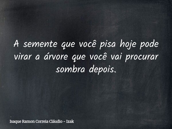 A semente que você pisa hoje pode virar a árvore que você vai procurar sombra depois.... Frase de Isaque Ramon Correia Cláudio - Izak.