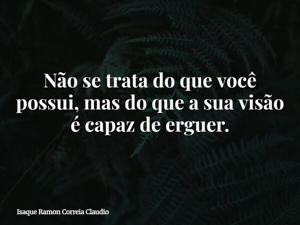 Não se trata do que você possui, mas do que a sua visão é capaz de erguer.... Frase de Isaque Ramon Correia Claudio.