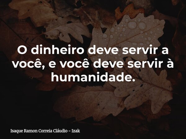 O dinheiro deve servir a você, e você deve servir à humanidade.... Frase de Isaque Ramon Correia Cláudio - Izak.