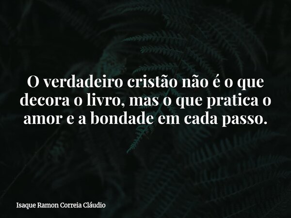O verdadeiro cristão não é o que decora o livro, mas o que pratica o amor e a bondade em cada passo.... Frase de Isaque Ramon Correia Cláudio.