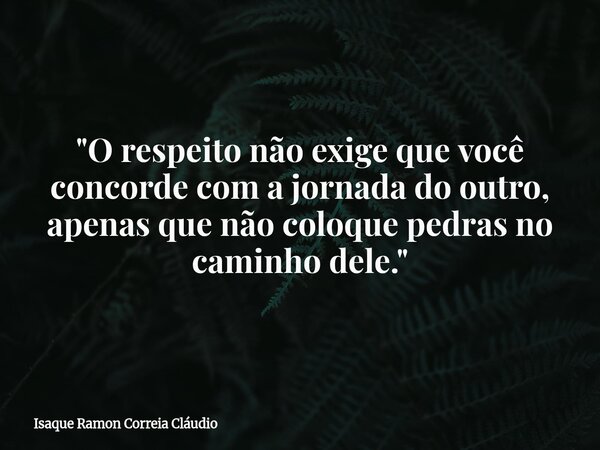 "O respeito não exige que você concorde com a jornada do outro, apenas que não coloque pedras no caminho dele."... Frase de Isaque Ramon Correia Cláudio.