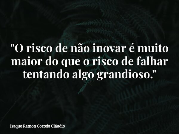 "O risco de não inovar é muito maior do que o risco de falhar tentando algo grandioso."... Frase de Isaque Ramon Correia Cláudio.