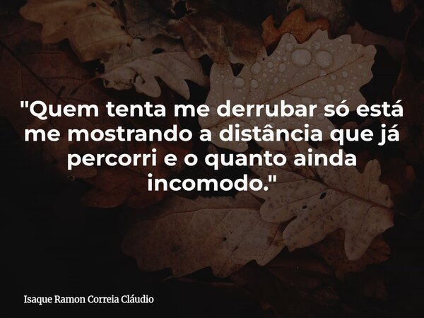 "Quem tenta me derrubar só está me mostrando a distância que já percorri e o quanto ainda incomodo."... Frase de Isaque Ramon Correia Cláudio.