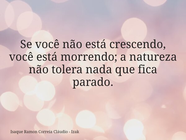 Se você não está crescendo, você está morrendo; a natureza não tolera nada que fica parado.... Frase de Isaque Ramon Correia Cláudio - Izak.